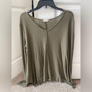 Altar'd State Green Ribbed Long Sleeve Top
